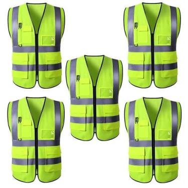 Imagem de Kit 5 Colete Segurança Sinalização Refletivo Bolso E Zíper - Tatudeboa