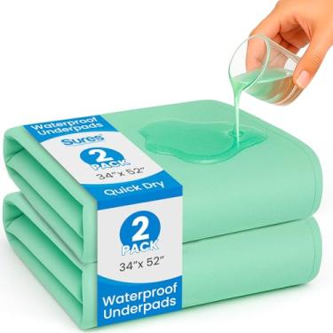 Imagem de Sures Protetor de colchão e protetor de colchão lavável à prova d'água para incontinência (86 cm x 132 cm - pacote com 2) - almofada de cama reutilizável para adultos e idosos - protetor de colchão