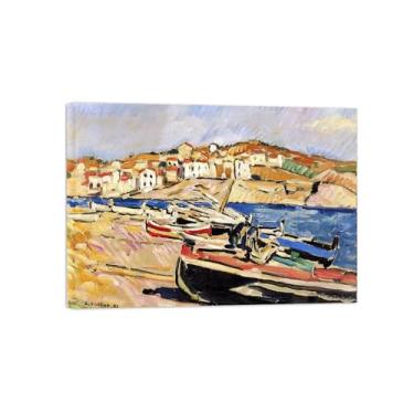 Imagem de Impressão em tela de paisagem, pintura famosa, arte de parede, barcos, 2 pôsteres para decoração de sala de estar pronto para pendurar tela embrulhada 70 x 100 cm 27 x 39 pol