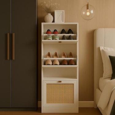 Imagem de Armário Multiuso Vertical Sapateira Tropical c 3 Portas Branco Poquema