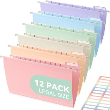 Imagem de SortRax Pastas de arquivo suspensas de plástico tamanho ofício, pacote com 12 pastas penduradas em pastel, com abas inseríveis de corte 1/5 para armários de arquivo