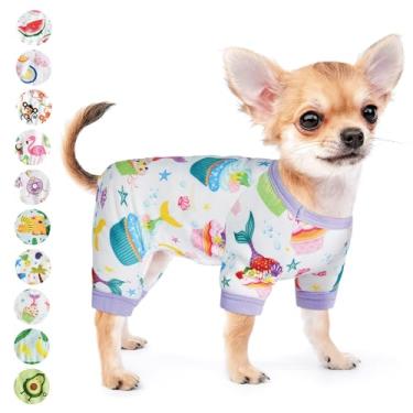 Imagem de Pijama para cães pequenos menina menino filhote pijama macacão de verão para animais de estimação para chihuahua yorkie xícara de chá bonito material macio elástico roupas de gato vestuário macacão para cachorro (médio, bolo)