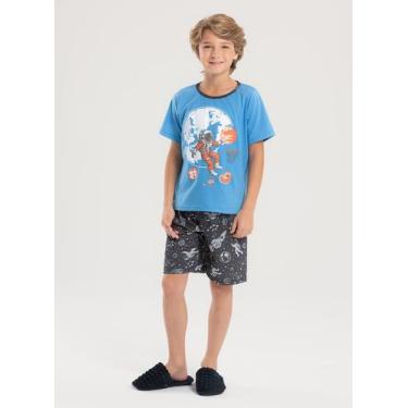 Imagem de Pijama Verão Menino Azul Camiseta e Bermuda Astronauta - Molekada, 2