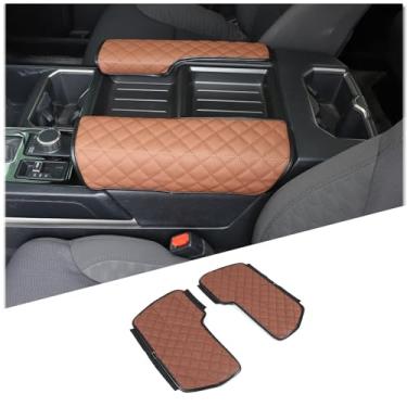 Imagem de HIRUFAIT 2 peças de capa de apoio de braço para console central Toyot@ Tundra 2022-2025 /Sequoia 2023-2025 acessórios, caixa de apoio de braço de couro protetor de almofada à prova d'água