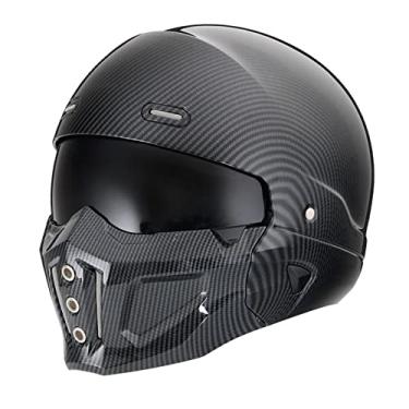 Imagem de Woljay Capacete de rosto aberto capacetes modulares de motocicleta para scooter unissex adulto Street Bike Cruiser aprovado pelo DOT (fibra de carbono brilhante, grande)