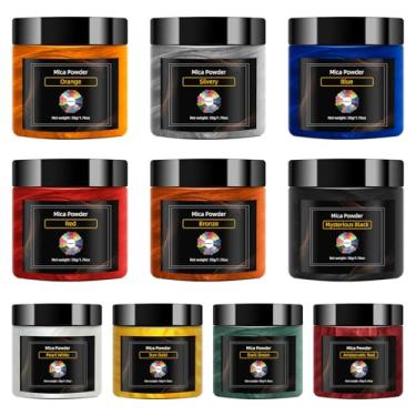 Imagem de Conjunto de 10 cores de pó de mica para colorir obras de arte de resina, tinta spray de carro, velas, sabão, brilho labial, esmalte de unhas (branco pérola/verde escuro/preto misterioso/vermelho