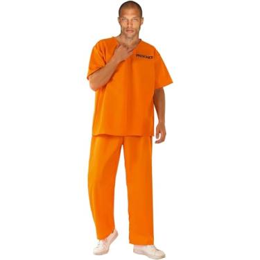 Imagem de Fantasia de prisioneiro adulto prisão macacão laranja uniforme calças de prisão roupas de presidiário conjunto infantil criminoso Halloween, Fantasia masculina de prisioneiro, M