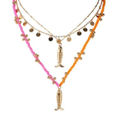 Imagem de 3un Colares Peixe para Mulheres, Colares com Pingentes de Peixe Boêmios Dourados e Rosa Joias da Moda Praia e Verão para Roupas Femininas (3 Estilos)