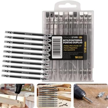 Imagem de Bits Ponteira Dupla Parafus 110mm Ph2 1/4" Philips Fenda Pro