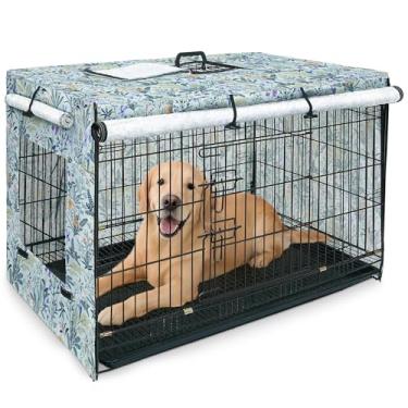 Imagem de Bienbee Capa de caixa para cães, 91,4 cm, à prova de vento, para gaiolas de cães, respiráveis, capas de canil com zíper dupla face, capa para gaiola de arame, proteção interna e externa, ramo de flor