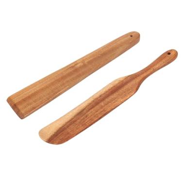 Imagem de Espátula de madeira, 2 peças, raspador de ovos de madeira, espátula de cozinha de 30 cm, espátula antiaderente resistente ao calor, espátula raspadora plana de madeira versátil com cabo liso para