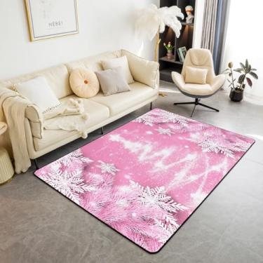 Imagem de jejeloiu Tapetes de sala de estar de árvore de Natal para quarto meninas tapete de área de floco de neve de Natal rosa 3 x 5 mulheres crianças glitter decoração feliz natal tapete de chão tapete decorativo tapete de área