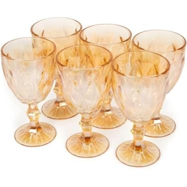 Imagem de Conjunto 6 Taças de Vidro Diamond Gold 325ml – Taças de Água, Suco e Drinks | Taças Luxo com Acabamento Dourado e Design Diamantado