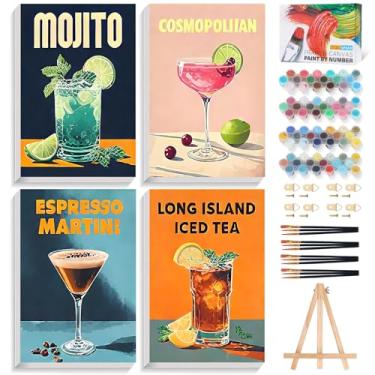 Imagem de Kit de pintura emoldurada por números para adultos iniciantes com cavalete de madeira, kit de pintura de coquetel DIY por números com moldura, pintura retrô de coquetel por números para decoração de