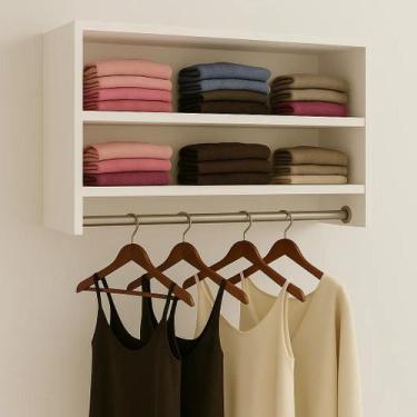 Imagem de Cabideiro De Parede Arara Em Mdf Com 2 Nichos De 60cm - MC MOVEIS