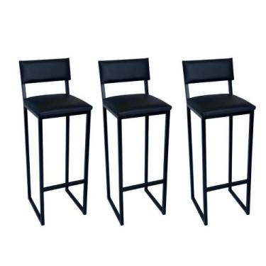 Imagem de Kit 3 Banquetas Alta 95cm Bistrô Cozinha Balcão em Metal com Encosto I