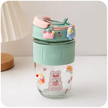 Imagem de Garrafa de vidro colorida de sorvete para s bonito café isolado leite suco de chá copo de água de vidro portátil com