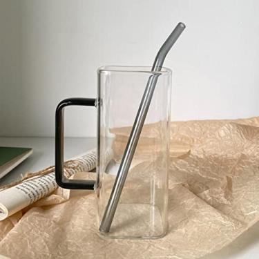 Imagem de Copo de vidro quadrado criativo de 400 ml com alça transparente vintage café chá suco leite vinho bebida gases canecas para bebidas presente
