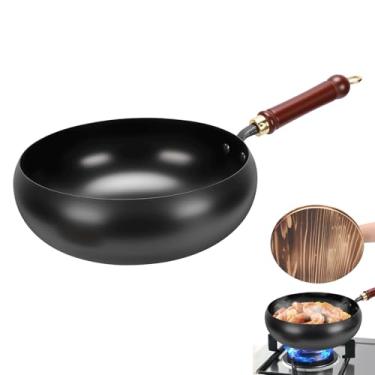Imagem de Gugxiom Panela de ferro japonesa Suntuup, wok de ferro fundido de 28 cm, com espátula, 2 capas para escolher, para panelas em fogões elétricos/fogões de indução/fogões a gás (tampa de madeira)