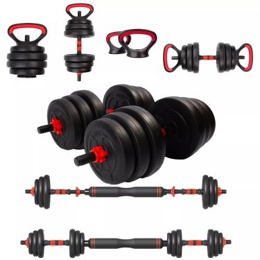 Imagem de Halter Anilha Barra Kettlebell Kit Musculação 6 Em 1 - 30kg Yangfit