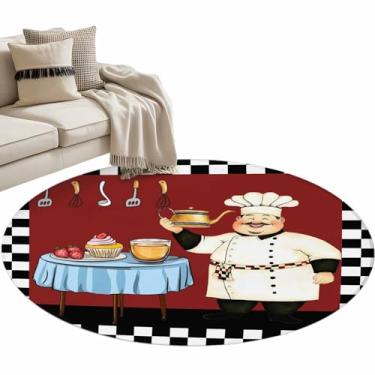 Imagem de Coleção de tapetes redondos Kitchen Coke Coffee Chefs 9,5 m, rústico preto e branco xadrez buffalo, tapete circular para interior, tapete para sala de estar, mesa de jantar, quarto, decoração de