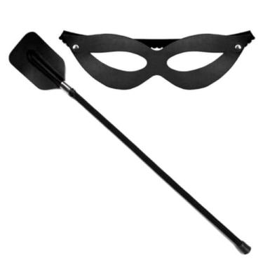 Imagem de Kit Tiazinha Com Máscara E Chibata Retangular 45Cm Acessórios Sensuais para Preliminares DX1320 (PRETO)