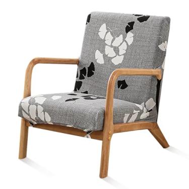 Imagem de SONNACH Capa de cadeira moderna de meados do século, capas de cadeira com detalhes elásticos com braços, capas de poltrona de leitura impressas laváveis para sala de estar (folha de ginkgo)