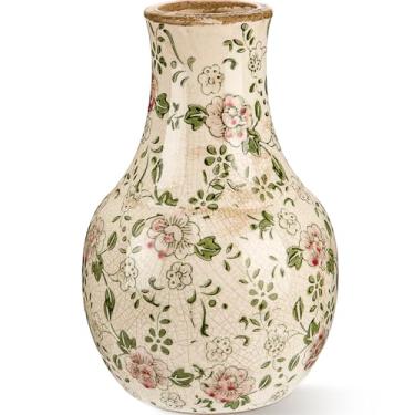 Imagem de LemonRoad Vaso de flor de cerâmica vintage 14 cm Chinoiserie Vaso de porcelana esmaltado rachado com gelo rústico peças centrais grandes para mesa de casa, sala de estar, estante de livros e