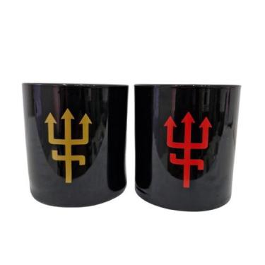 Imagem de Kit 2 Copos Vidro Preto Whisky Exu Tridente - Bialluz