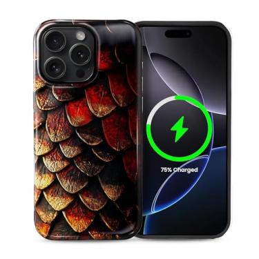 Imagem de CARLOCA Capa magnética para iPhone 15 Pro Max, design vermelho Dreamy Dragon Scale compatível com MagSafe Hybrid Dual Protection Soft TPU Hard PC à prova de choque anti-arranhões Capa de telefone