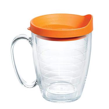 Imagem de Tervis Caneca transparente e colorida de 473 ml feita nos EUA com parede dupla, tampa laranja