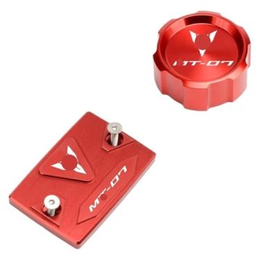 Imagem de Tampa do reservatório de fluido de freio dianteiro traseiro tampa de enchimento de óleo tampa de válvula de pneu compatível com MT07 MT-07 MT 07 FZ07 2015-2020 2021 2022 2023 (vermelho dianteiro e