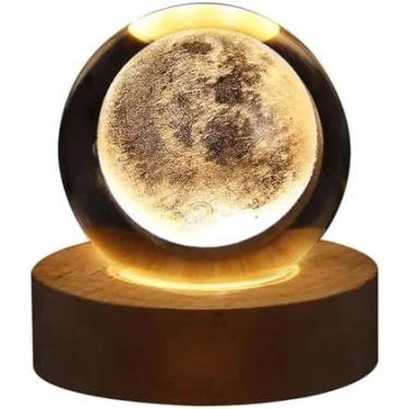 Imagem de Luminária de mesa led bola de cristal Lua Galaxia Saturno 3D para decoração (Lua)
