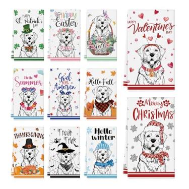Imagem de QIONG MENG 11 peças de toalhas de cozinha Labrador Retriever 35 x 53 cm, toalhas de prato para cachorro, toalhas de mão sazonais, para decoração de casa de banho, cozinha