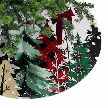 Imagem de Saia de árvore de Natal xadrez buffalo, árvore de inverno, decorações de árvore de Natal, floresta, floco de neve, inverno, férias, festas, casa, 121 cm