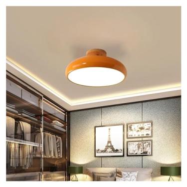 Imagem de Luminária de teto de madeira LED moderna com luminárias redondas de PVC laranja para sala de estar, quarto, sala de jantar e corredor, decoração interna e com um toque