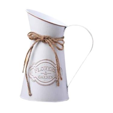 Imagem de WeiLaiKeQi Vaso decorativo rústico para flores, balde francês, suporte para flores, vaso de fazenda para flores artificiais para casamento, sala de estar, Branco