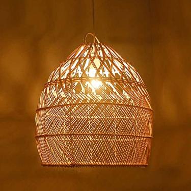Imagem de Lustre de vime japonês feito à mão, luminária pendente para sala de chá bege