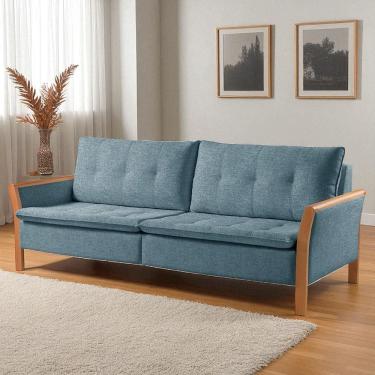 Imagem de Sofá Fixo Matteo 4 Lugares Luxo 2,60m Castellar Móbile Linho Azul