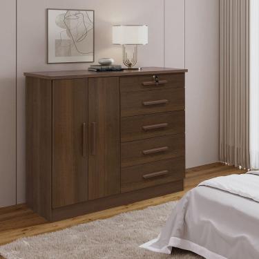 Imagem de Cômoda 5 Gavetas e com Chave Tampo e Frente em Mdf Zeus Castanho