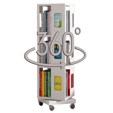 Imagem de Prateleira de livros rotativa criativa de 360° para casa, sala de estar, estante de metal com estrutura robusta, design de polia inferior fácil de mover, adequada para sala de estar, quarto