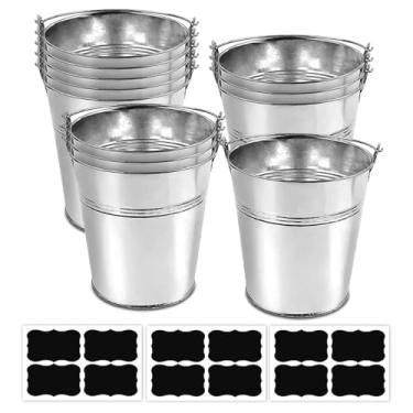 Imagem de Set Of 12 Pcs Galvanized Metal Buckets with Chalkboard Stickers,5 Inch Tin Buckets, Small Galvanized Pail for Backyard decoration,Garden Planters