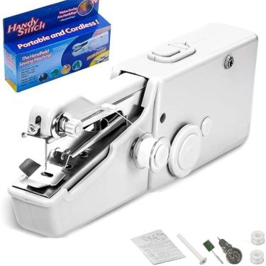 Imagem de Mini Maquina Portátil A Mão Costura Elétrica Pilha Aa Prático - Branca