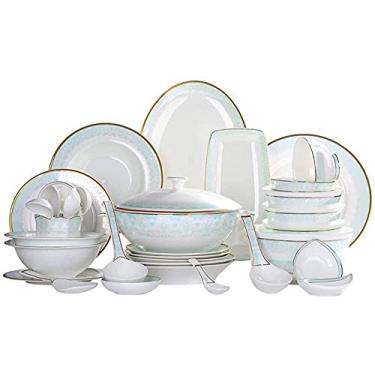 Imagem de Conjunto de pratos de jantar, 50 peças, conjunto de louça premium Bone China, serviço para 10 elegantes conjuntos de jantar, pratos de sopa, pratos planos, xícaras de chá, pires (uma cor)