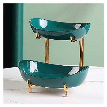 Imagem de GeRRiT Cesta de frutas de 2 camadas, prato de cerâmica para doces, suporte de exibição de frutas secas, tigela de armazenamento de frutas vermelhas de compota para decoração de casa Wfestival Bandeja