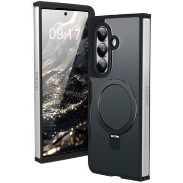 Imagem de KMAMBAG [Suporte magnético e moldura ondulada] Capa para Samsung Galaxy Z Fold 7 [apto para Mag Safe] [Proteção contra quedas militar] Capa de anel de telefone translúcida Z Fold 7 não amarela, para