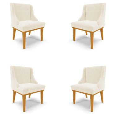 Imagem de Kit 4 Cadeiras Decorativas Sala de Jantar Base Fixa de Madeira Firenze Veludo Bege/Castanho G19 - Gran Belo