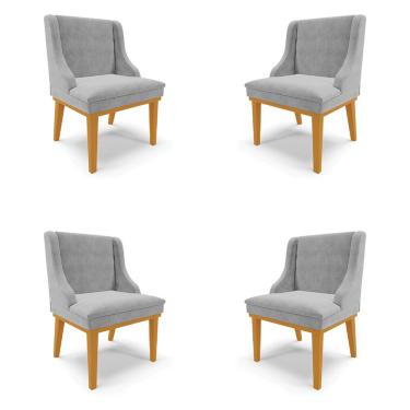 Imagem de Kit 4 Cadeiras Decorativas Sala de Jantar Base Fixa de Madeira Firenze Suede Cinza/Castanho G19 - Gran Belo