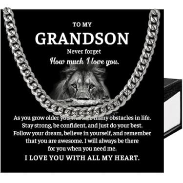 Imagem de SUTERY Colar de cruz para neto, neto, presentes de avó e avô, corrente de elos cubanos para homens, colar de Natal para aniversário, formatura, presente doce, caixa de cartão de mensagem, Aço