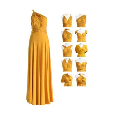 Imagem de 72styles Vestido Infinity com bandeau, vestido de dama de honra conversível, longo, plus size, vestido multidirecional, vestido torcido, Mostarda amarela, Tamanho Único